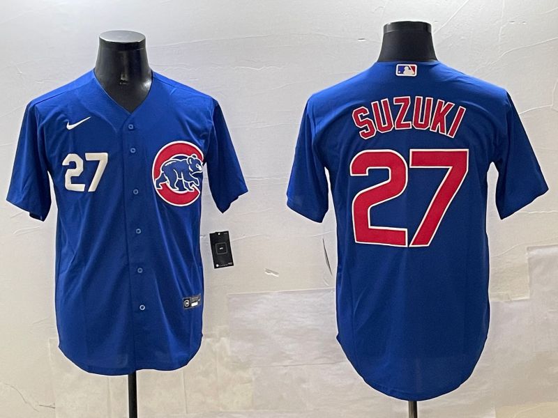 Men Chicago Cubs 27 Suzuki Blue Game 2025 Nike MLB Jersey style 2